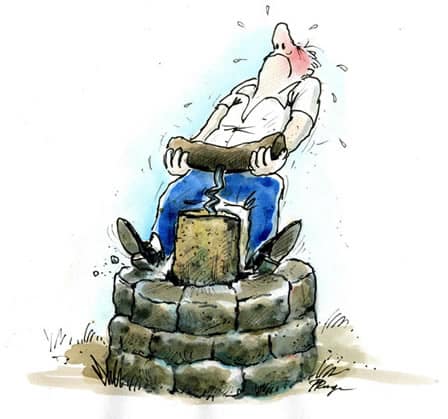 Cartoon of man uncorking a well.